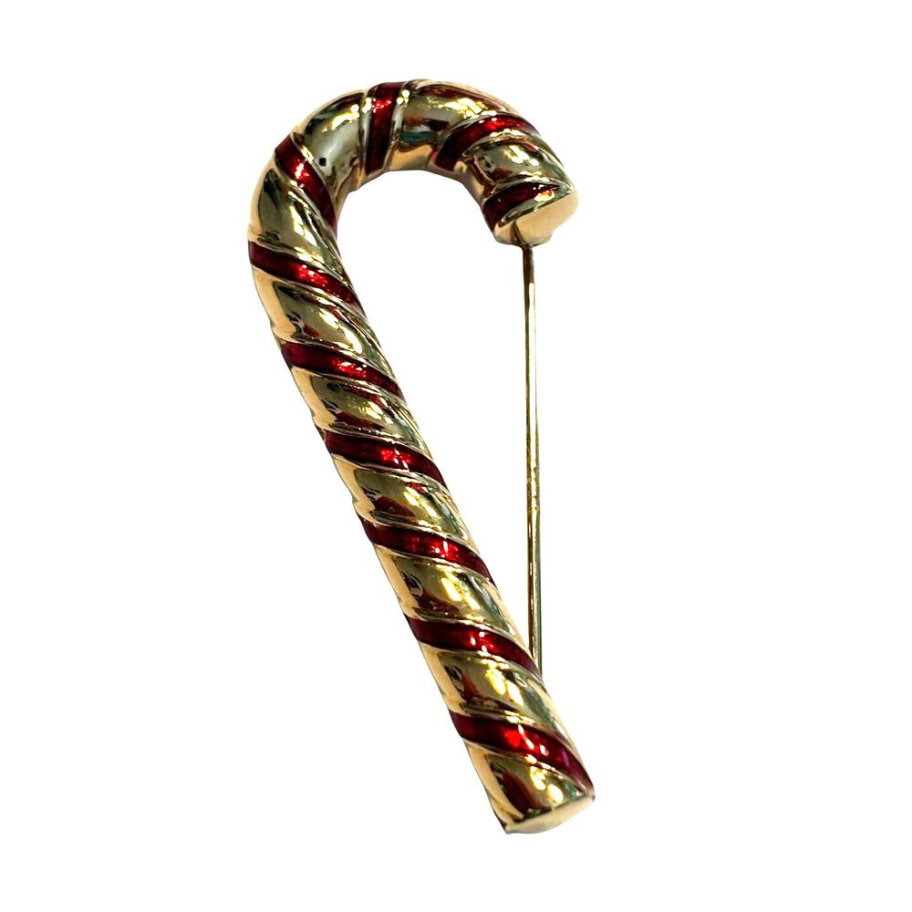 Vintage Carolee Jewelry Christmas holiday brooch fun red & gold candy cane pin